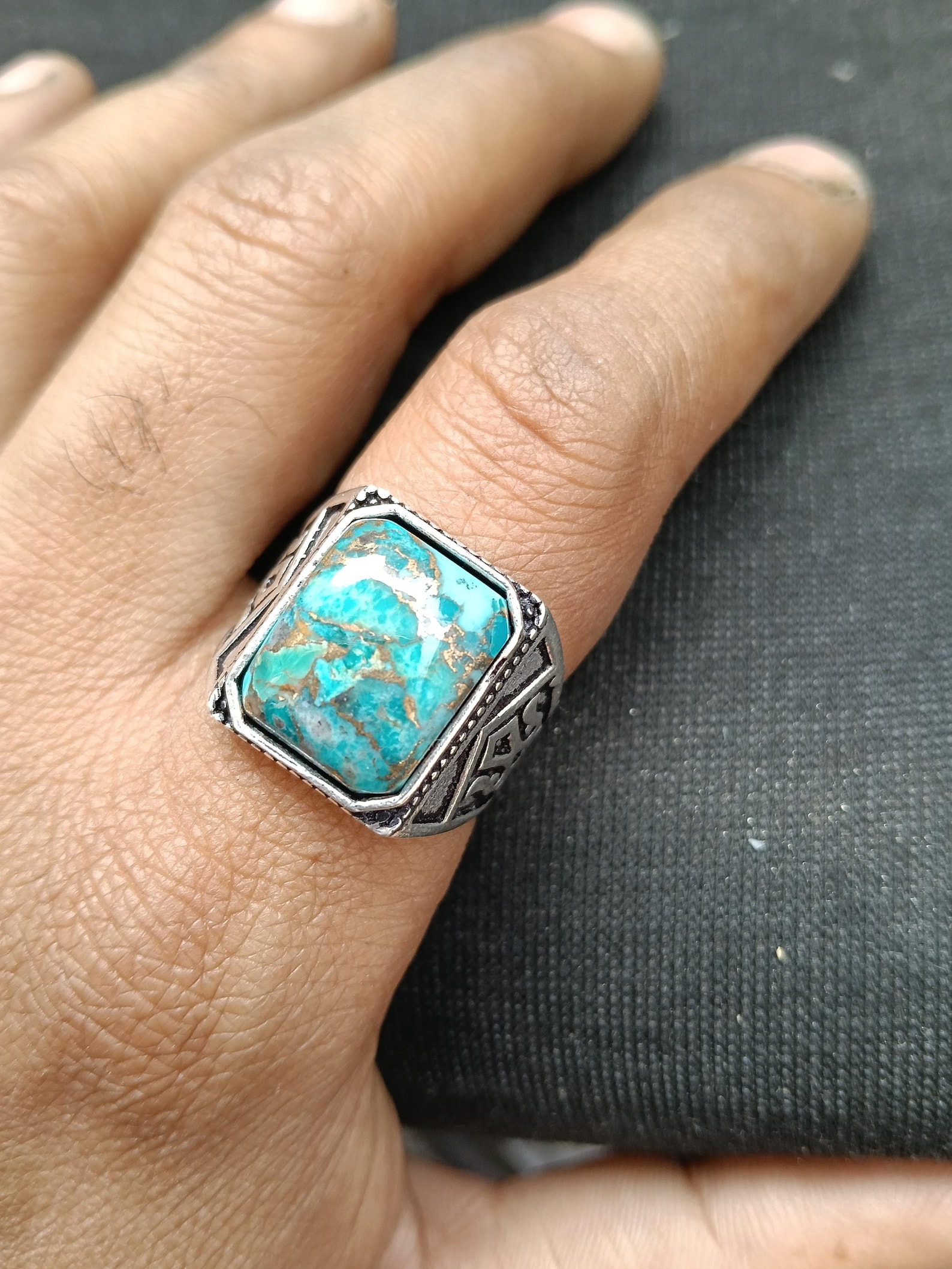 Rectangle Turquoise Signet Ring